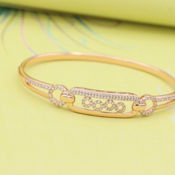 Radiant Oval Link Rose Gold Bangle with CZ Accents, XPBL0444 - Picture 5 of 12